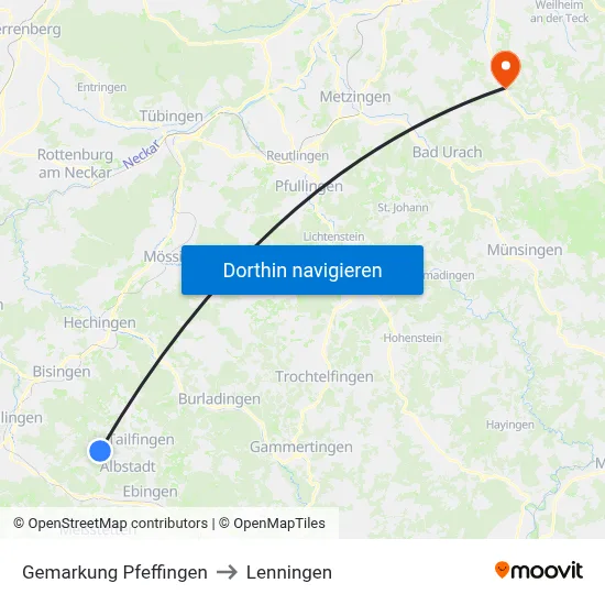 Gemarkung Pfeffingen to Lenningen map