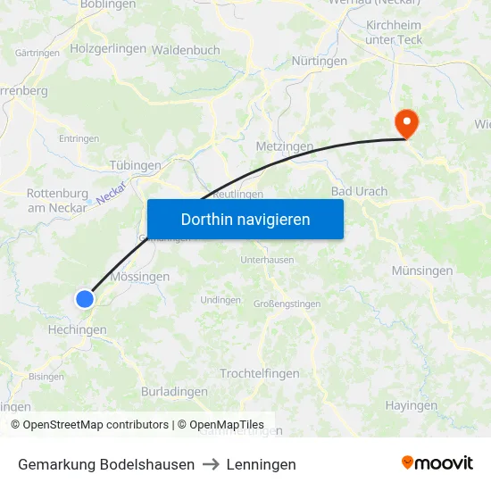 Gemarkung Bodelshausen to Lenningen map
