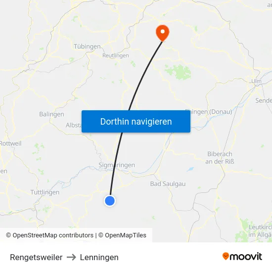 Rengetsweiler to Lenningen map