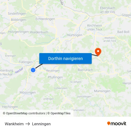 Wankheim to Lenningen map
