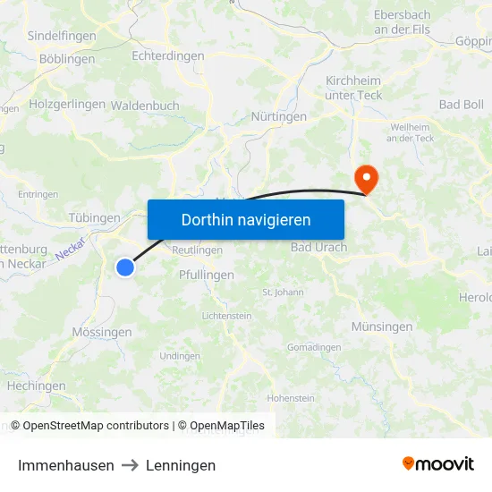 Immenhausen to Lenningen map