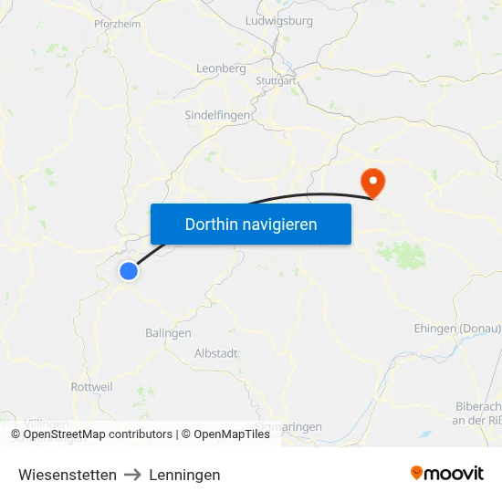 Wiesenstetten to Lenningen map
