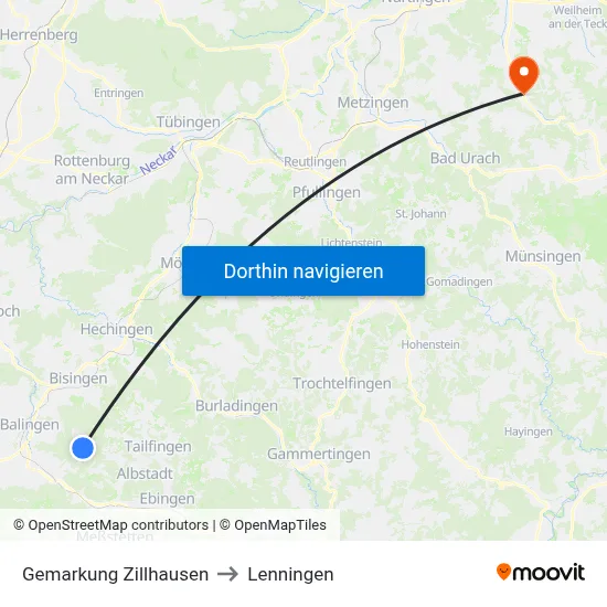 Gemarkung Zillhausen to Lenningen map