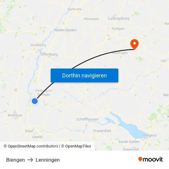Biengen to Lenningen map