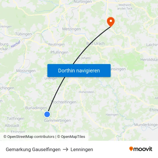 Gemarkung Gauselfingen to Lenningen map