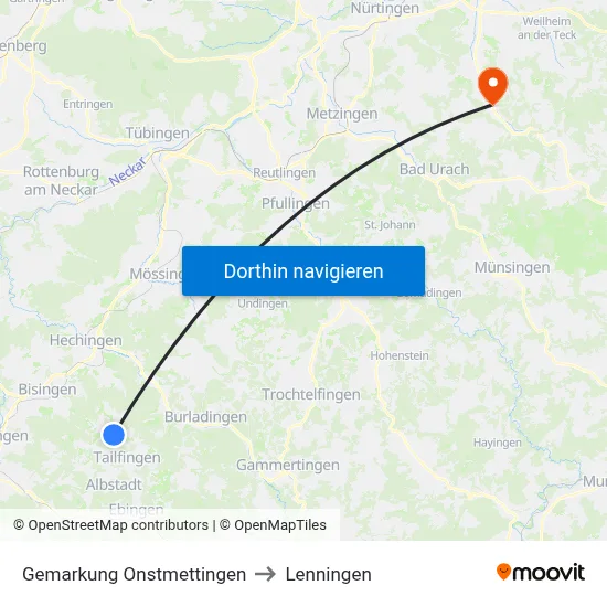 Gemarkung Onstmettingen to Lenningen map