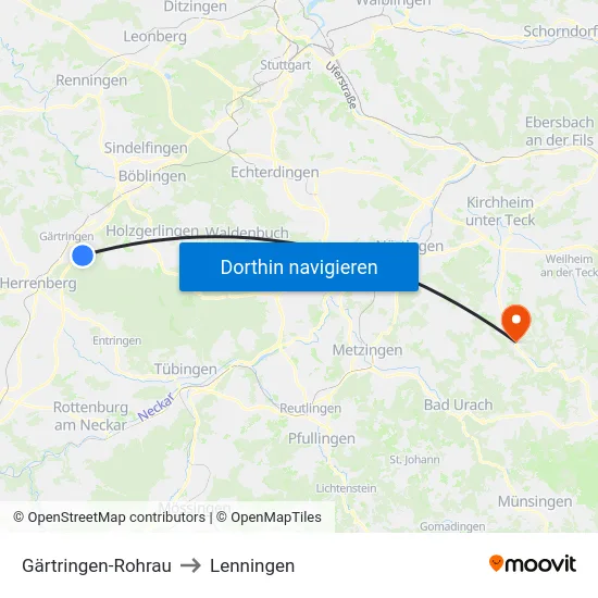 Gärtringen-Rohrau to Lenningen map