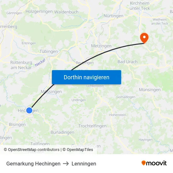 Gemarkung Hechingen to Lenningen map