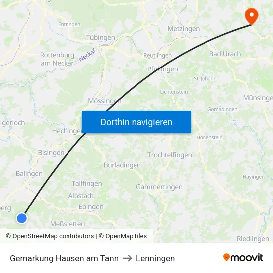 Gemarkung Hausen am Tann to Lenningen map
