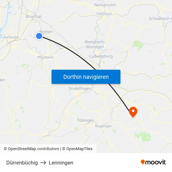 Dürrenbüchig to Lenningen map