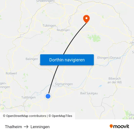 Thalheim to Lenningen map