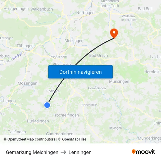 Gemarkung Melchingen to Lenningen map