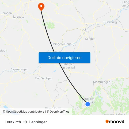 Leutkirch to Lenningen map