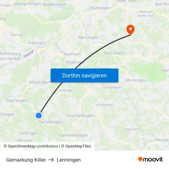 Gemarkung Killer to Lenningen map