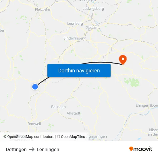 Dettingen to Lenningen map
