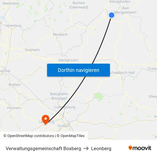 Verwaltungsgemeinschaft Boxberg to Leonberg map
