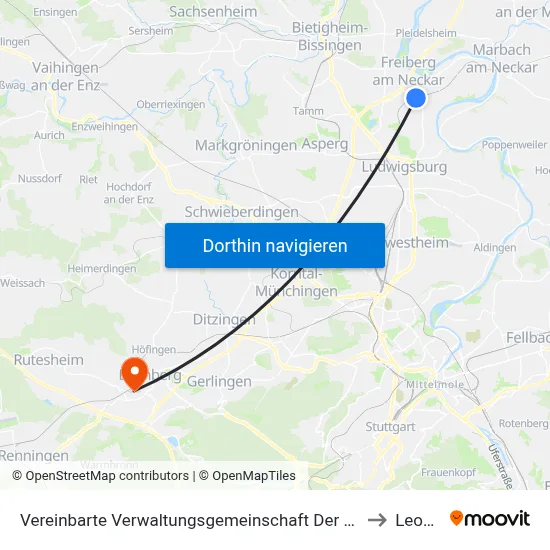 Vereinbarte Verwaltungsgemeinschaft Der Stadt Freiberg am Neckar to Leonberg map