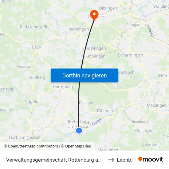 Verwaltungsgemeinschaft Rottenburg am Neckar to Leonberg map