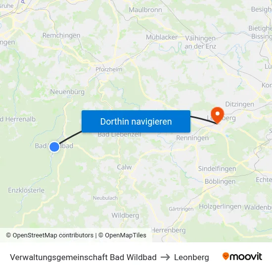 Verwaltungsgemeinschaft Bad Wildbad to Leonberg map