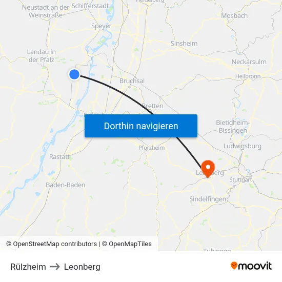 Rülzheim to Leonberg map