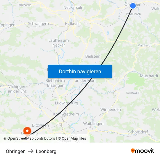 Öhringen to Leonberg map
