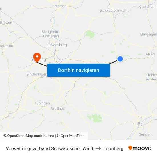 Verwaltungsverband Schwäbischer Wald to Leonberg map