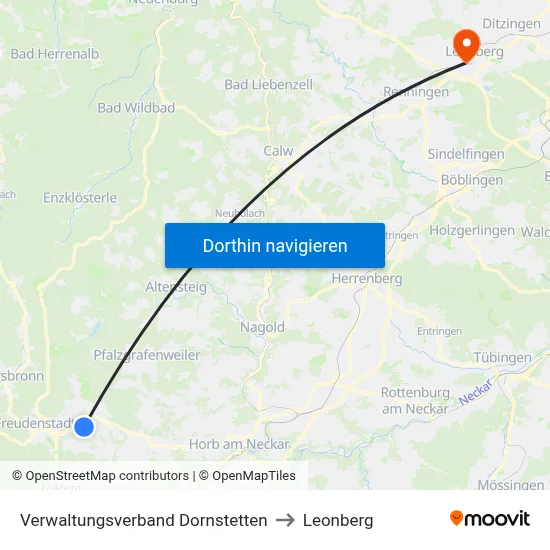 Verwaltungsverband Dornstetten to Leonberg map