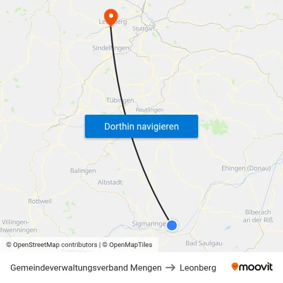 Gemeindeverwaltungsverband Mengen to Leonberg map