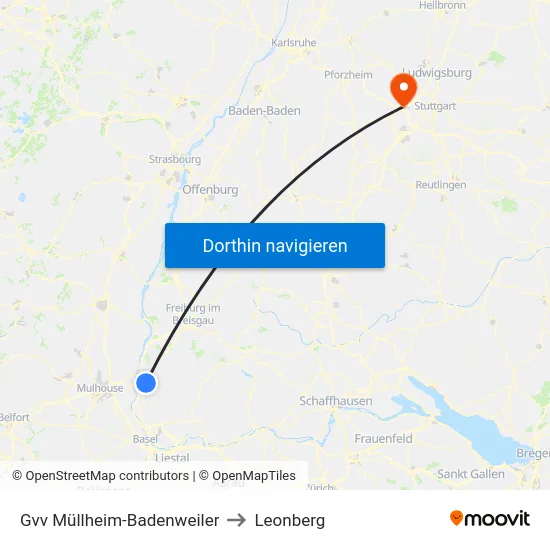 Gvv Müllheim-Badenweiler to Leonberg map