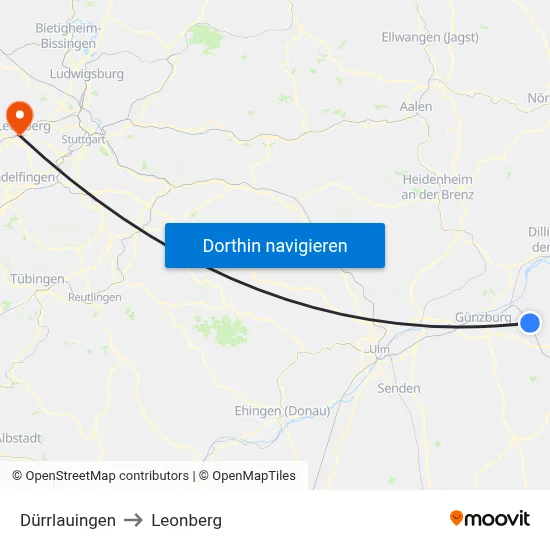 Dürrlauingen to Leonberg map