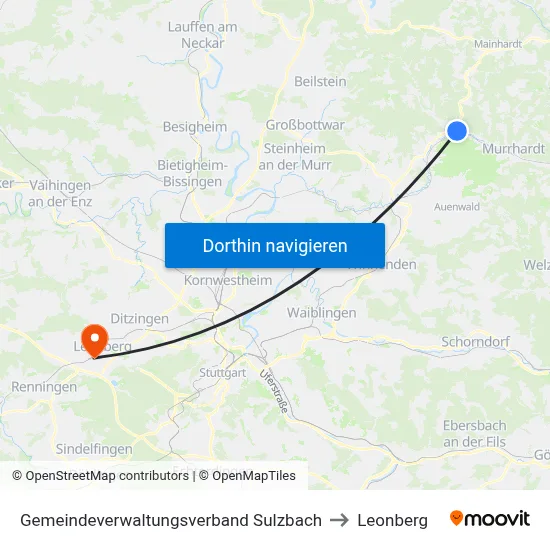 Gemeindeverwaltungsverband Sulzbach to Leonberg map