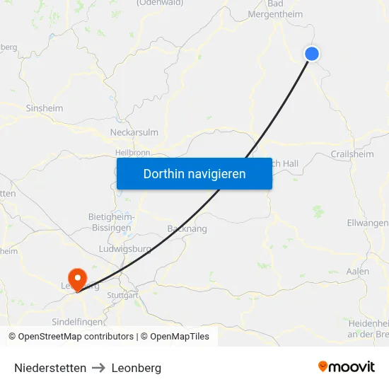 Niederstetten to Leonberg map