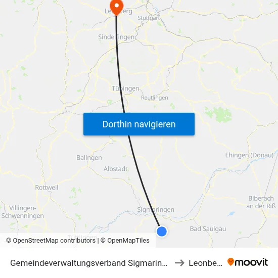 Gemeindeverwaltungsverband Sigmaringen to Leonberg map