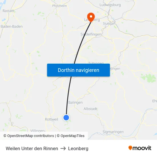 Weilen Unter den Rinnen to Leonberg map