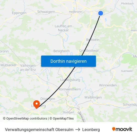 Verwaltungsgemeinschaft Obersulm to Leonberg map
