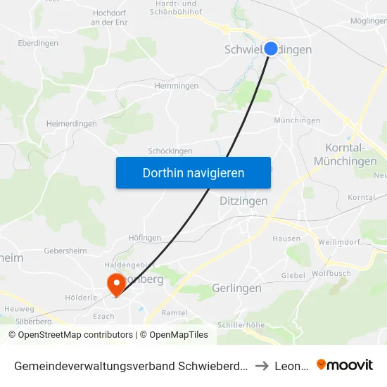 Gemeindeverwaltungsverband Schwieberdingen-Hemmingen to Leonberg map