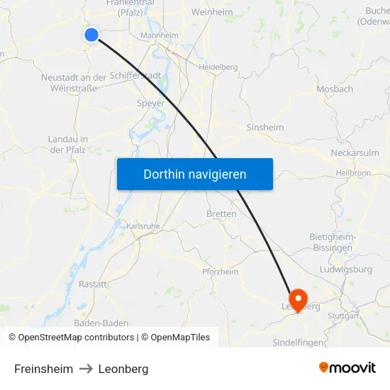 Freinsheim to Leonberg map