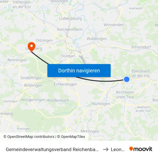 Gemeindeverwaltungsverband Reichenbach An Der Fils to Leonberg map