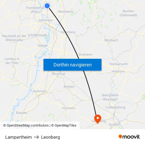 Lampertheim to Leonberg map