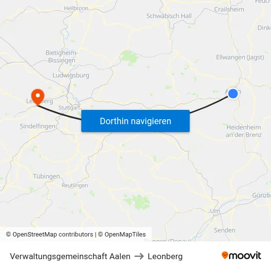 Verwaltungsgemeinschaft Aalen to Leonberg map