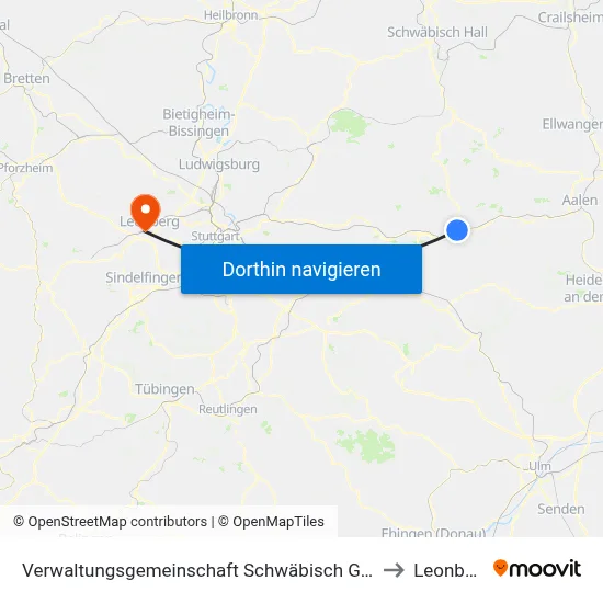 Verwaltungsgemeinschaft Schwäbisch Gmünd to Leonberg map