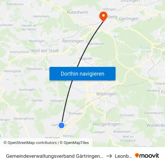 Gemeindeverwaltungsverband Gärtringen/Ehningen to Leonberg map