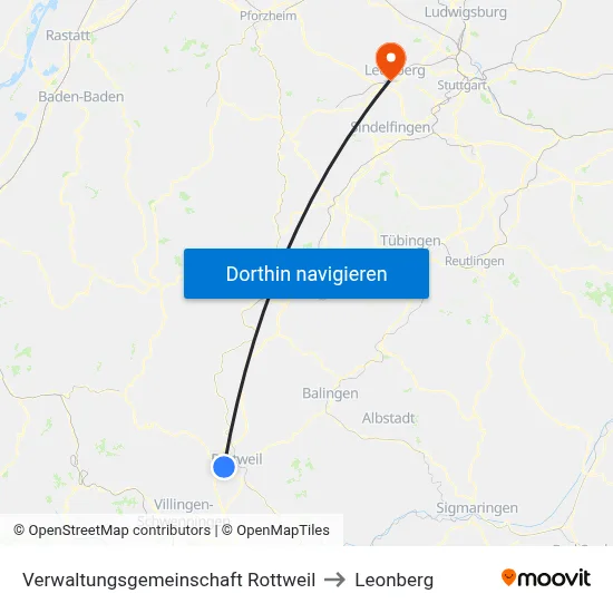 Verwaltungsgemeinschaft Rottweil to Leonberg map