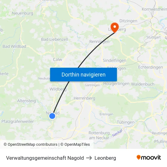 Verwaltungsgemeinschaft Nagold to Leonberg map