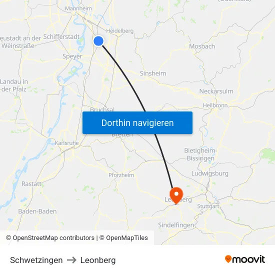 Schwetzingen to Leonberg map