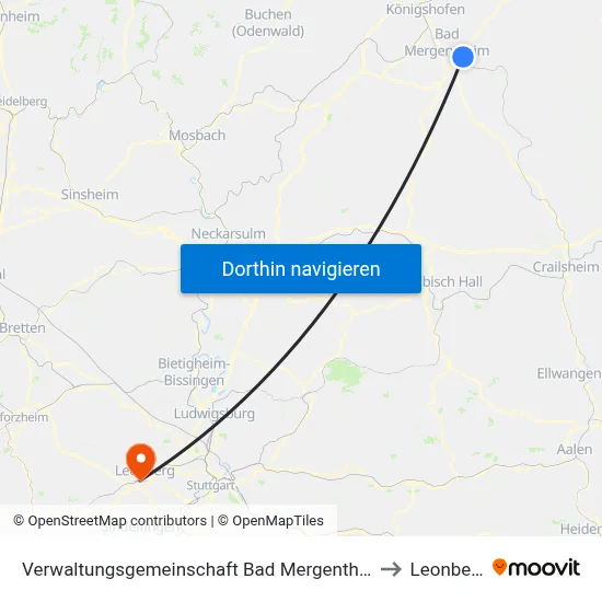 Verwaltungsgemeinschaft Bad Mergentheim to Leonberg map