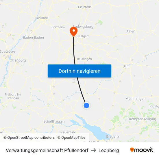 Verwaltungsgemeinschaft Pfullendorf to Leonberg map