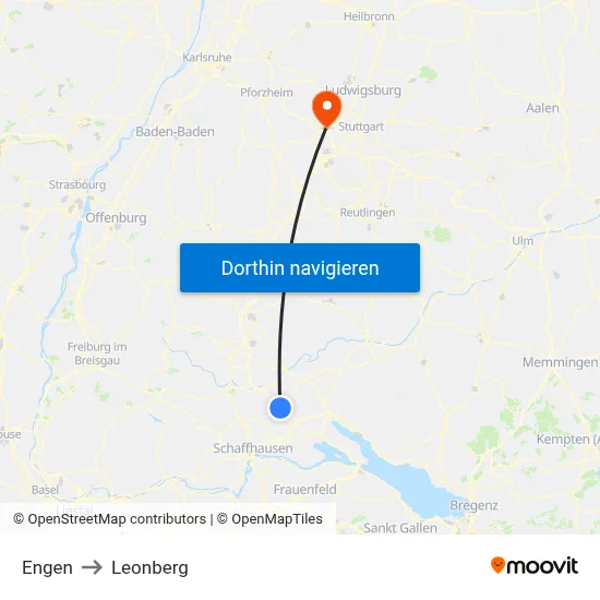 Engen to Leonberg map