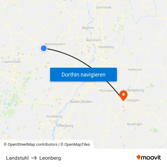 Landstuhl to Leonberg map