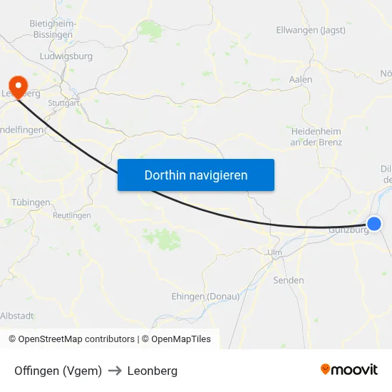 Offingen (Vgem) to Leonberg map